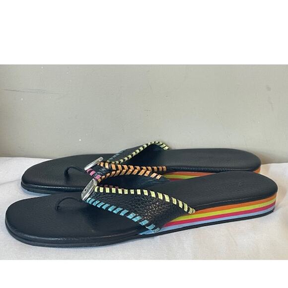 BRIGHTON Sandals WOMENS 8.5M Cheryl Flip Flop Thong Colorful Whipstitch Black - Picture 6 of 9